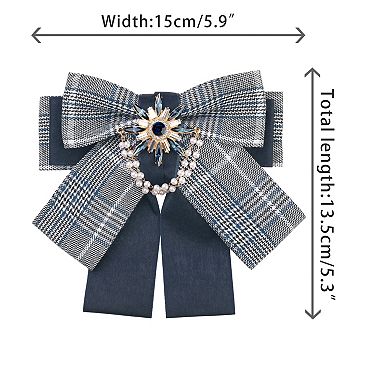 Women's Bow Brooch Plaid Faux Rhinestone Beaded Bow Ties