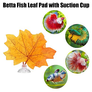Betta Fish Leaf Pad Hammock Resting Hide Plants Decor Yellow Orange With Suction Cup 3.94"x3.54"