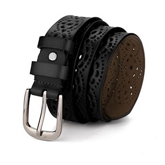 Hollow Floral Retro Vintage Faux Leather Belt With Buckle For Women