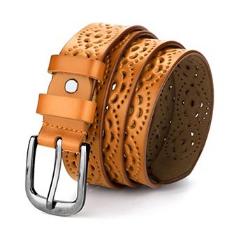 Hollow Floral Retro Vintage Faux Leather Belt With Buckle For Women