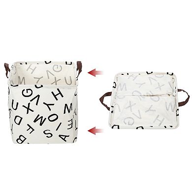 1 Pcs 30l Foldable Square Laundry Basket For Laundry Room Black White Letter