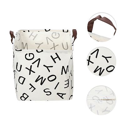 1 Pcs 30l Foldable Square Laundry Basket For Laundry Room Black White Letter