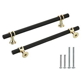 5 pc Kitchen Cabinet Handles Brushed Brass Hardware 6.3inch Hole Centers Cupboard Drawer Pulls