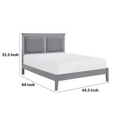 Brite Queen Size Bed, Gray Faux Leather Upholstered Headboard, Low Profile