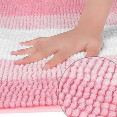 Extra Soft Absorbent Non Slip Chenille Bathroom Rug Fluffy Striped Bath Floor Mat