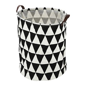 1 pc 60l Foldable Cylindrical Laundry Basket For Laundry Room Black White Triangle