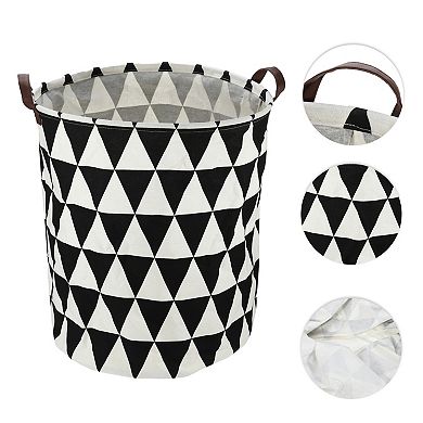 1 Pcs 60l Foldable Cylindrical Laundry Basket For Laundry Room Black White Triangle