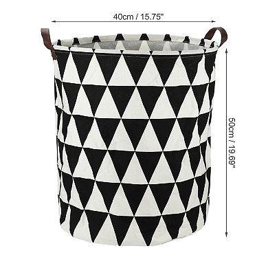 1 Pcs 60l Foldable Cylindrical Laundry Basket For Laundry Room Black White Triangle