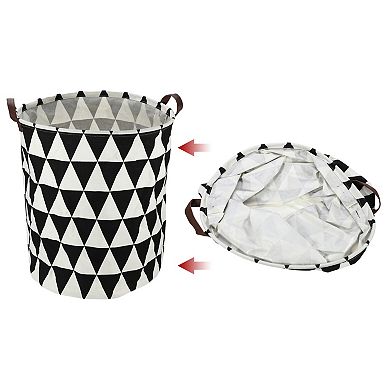 1 Pcs 60l Foldable Cylindrical Laundry Basket For Laundry Room Black White Triangle