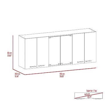 Yuma 150" Wall Cabinet, Two Close Cabinets, Two Open Shelves