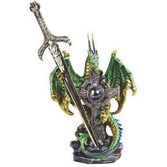 FC Design 5"H Green Dragon with Sword Embracing Cross Statue Fantasy Decoration Figurine