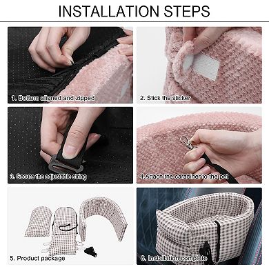 Plaid Style Dog Car Seat Adjustable Straps For Medium Small Sized Puppy Cat Seat Pets Pink White