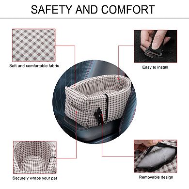 Plaid Style Dog Car Seat Adjustable Straps For Medium Small Sized Puppy Cat Seat Pets Pink White