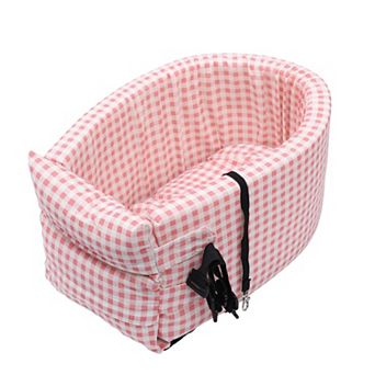 Plaid Style Dog Car Seat Adjustable Straps For Medium Small Sized Puppy Cat Seat Pets Pink White