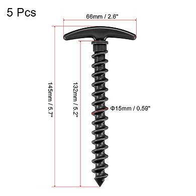 5.7 Inch T Shape Spiral Plastic Camping Tent Stakes 5 Pack