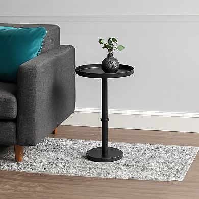 Ara 22 Inch Side End Table, Vintage Sleek Pillar Base, Round Tray Top