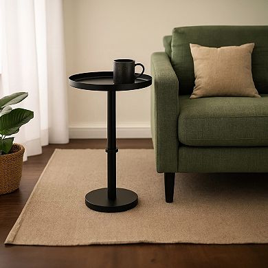 Ara 22 Inch Side End Table, Vintage Sleek Pillar Base, Round Tray Top