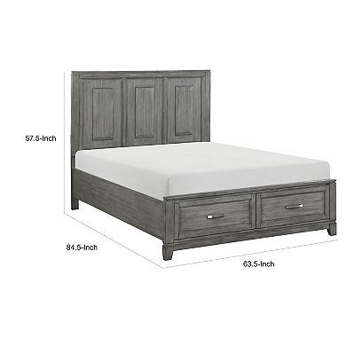 Thiem Queen Size Platform Bed With 2 Storage Drawers, Gray Wood Finish