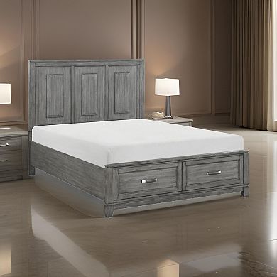 Thiem Queen Size Platform Bed With 2 Storage Drawers, Gray Wood Finish