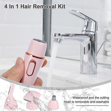 4 In 1 Usb Electric Hair Trimmer Removers For Eyebrow, Legs, Bikini, Nose Pink