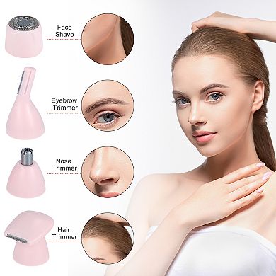 4 In 1 Usb Electric Hair Trimmer Removers For Eyebrow, Legs, Bikini, Nose Pink