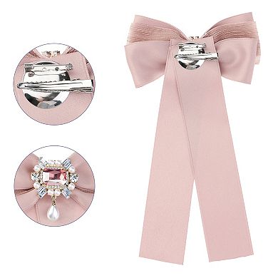 Women's Bow Brooch Pre-tied Bowknot With Faux Rhinestone Elegant Bow Tie