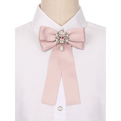 Women's Bow Brooch Pre-tied Bowknot With Faux Rhinestone Elegant Bow Tie