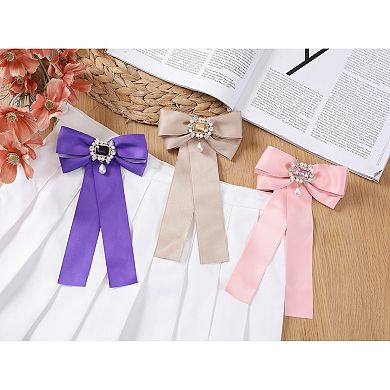 Women's Bow Brooch Pre-tied Bowknot With Faux Rhinestone Elegant Bow Tie