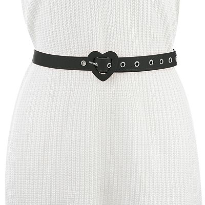 Women's Heart Shaped Belt Heart Buckle Belts PU Leather Adjustable Ladies Waist Belts Black No Size