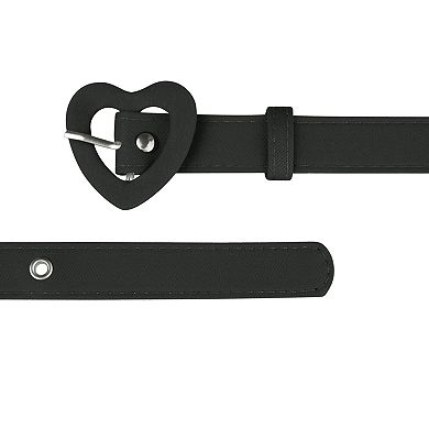 Women's Heart Shaped Belt Heart Buckle Belts Pu Leather Adjustable Ladies Waist Belts Black No Size