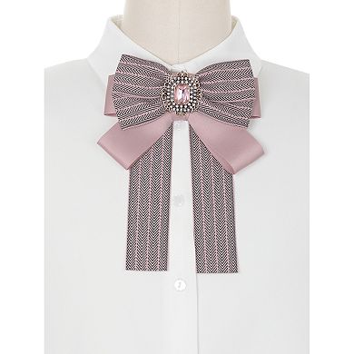 Bow Ties Striped Pre-tied Long Tail Ribbon Brooch Pin For Women Fashion