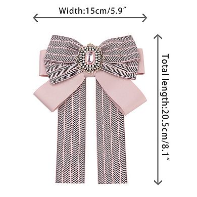 Bow Ties Striped Pre-tied Long Tail Ribbon Brooch Pin For Women Fashion