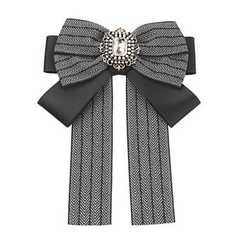 Bow Ties Striped Pre-tied Long Tail Ribbon Brooch Pin For Women Fashion