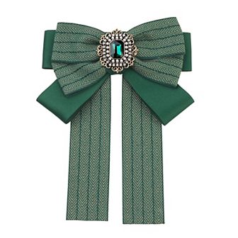 Bow Ties Striped Pre-tied Long Tail Ribbon Brooch Pin For Women Fashion