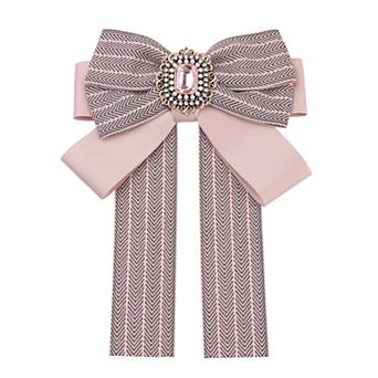 Bow Ties Striped Pre-tied Long Tail Ribbon Brooch Pin For Women Fashion