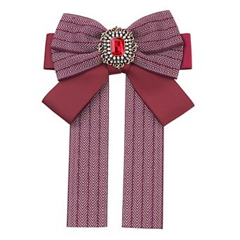 Bow Ties Striped Pre-tied Long Tail Ribbon Brooch Pin For Women Fashion
