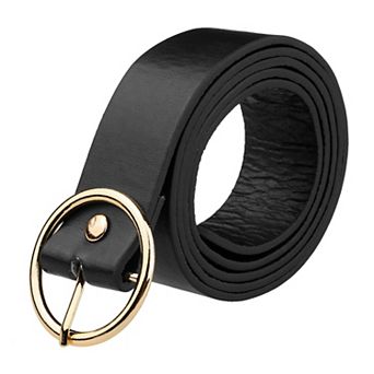 Women's Leather Belts Black Waist Belt With Pin Buckle For Dress Jeans