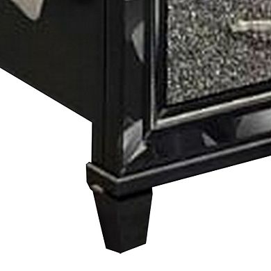 Bet Queen Bed, Silver Faux Leather Upholstery, Led, Crystal Accents, Black