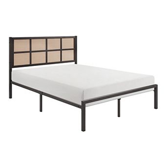 Annie Queen Platform Bed, Framed Faux Cane Panel Headboard, Dark Bronze