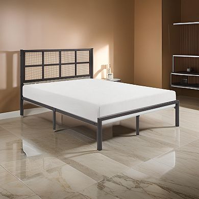 Annie Queen Platform Bed, Framed Faux Cane Panel Headboard, Dark Bronze