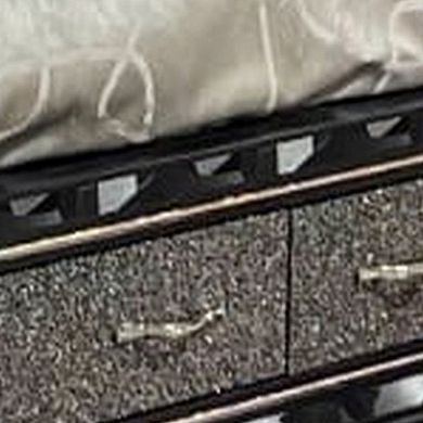 Bet Queen Bed, Storage Drawers, Silver Faux Leather Upholstery, Led, Black