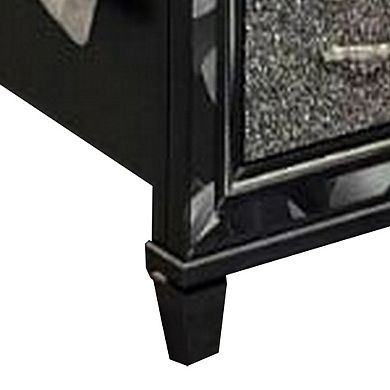 Bet Queen Bed, Storage Drawers, Silver Faux Leather Upholstery, Led, Black