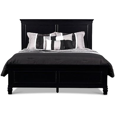 Umi Queen Size Bed, Classic Panel Design With Molded Details, Black Wood