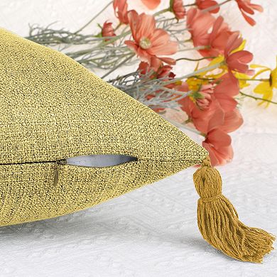 2 Pcs Linen Fringe Cushion Cover Set Sofa Throw Pillow Covers with Tassel Design 18 x 18 Inch