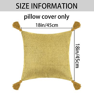 2 Pcs Linen Fringe Cushion Cover Set Sofa Throw Pillow Covers with Tassel Design 18 x 18 Inch