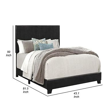 Shirin Twin Size Bed, Wood, Nailhead Trim, Upholstered Headboard, Black