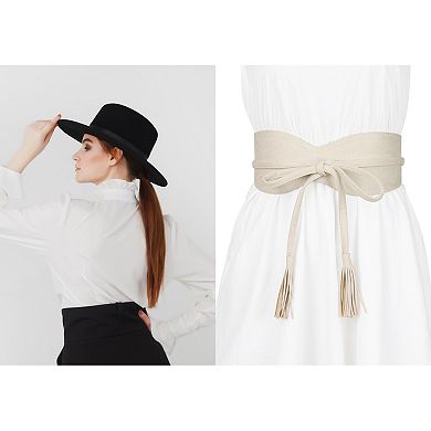 Womens Faux Suede Tassel Belt Vintage Corset Cinch Obi Belts Waistband For Dress