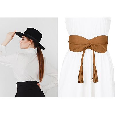 Womens Faux Suede Tassel Belt Vintage Corset Cinch Obi Belts  display picture 3
