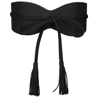 Womens Faux Suede Tassel Belt Vintage Corset Cinch Obi Belts Waistband For Dress