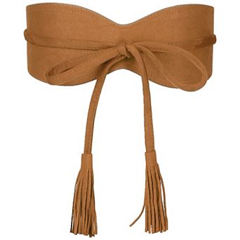 Womens Faux Suede Tassel Belt Vintage Corset Cinch Obi Belts Waistband for Dress